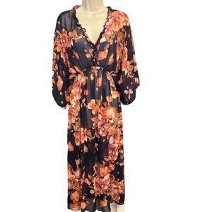 Curations Floral Sheer Maxi Dress S Kimono Sleeve Boho Festival Etheral Summer